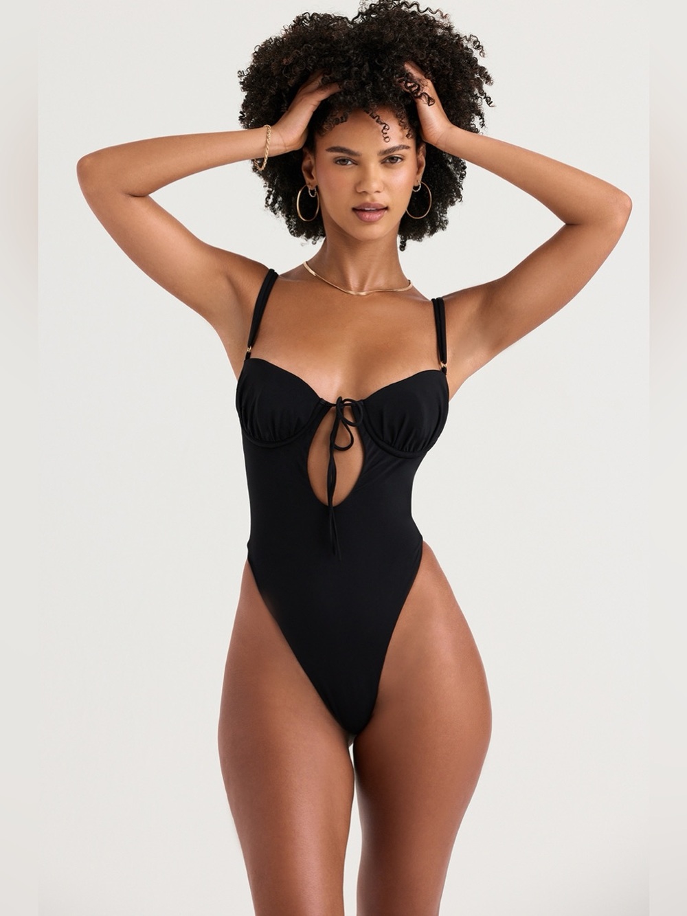 NEW House of CB CANNES Black Cutout One-piece Thong Swimsuit Size L+ - Picture 14 of 16
